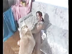 Teen beastiality sex with dog on the couch