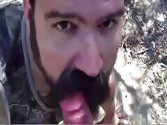 Bearded Daddy Gives Facial in the Woods